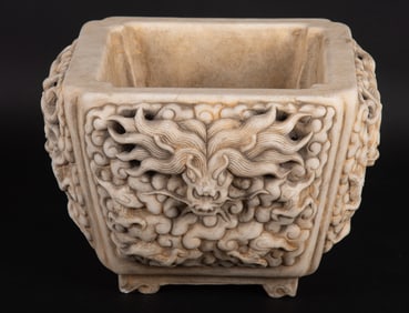 A Chinese Carved Marble Dragon Jardiniere