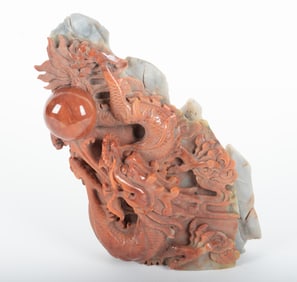 A Chinese Carved Hardstone Dragon Sculpture