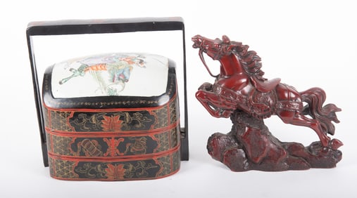Chinese Wedding Basket along with a Composite Horse of Khan