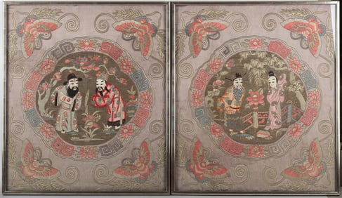 Unknown Artist, China 19th/ 20th Century, Fu Lu Shou Embroideries, embroidery on silk