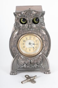 An Antique Mechanical Eyes Owl Desk Clock, likely Ansonia