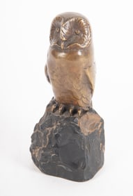 A Sculpture of a Bronze Owl