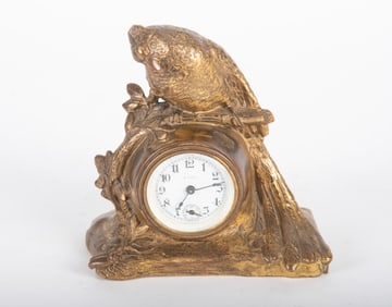 Art Nouveau Gilt Bronze Parrot Clock