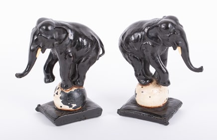 A Rare Pair of Armor Bronze-Clad Elephant Bookends