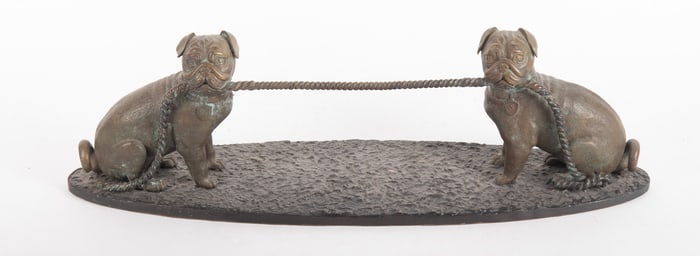 A Maitland Smith Bronze Pug Fireplace Fender