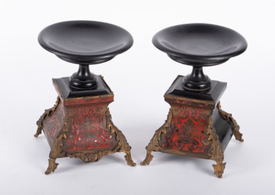 A Pair of Antique French Boulle Style Mantel Garnitures