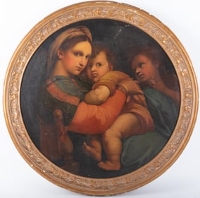 After Raphael, Late 19th Century, Madonna della Seggiola, oil on canvas, tondo