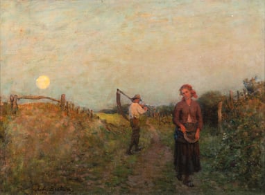 Jules Breton, French (1827-1906), Amour, 1902, oil panel