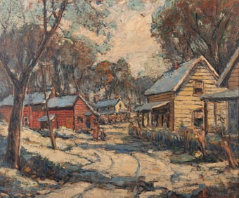 William Fisher, New York, Maine. (1891-1985), Village in Winter, oil on board