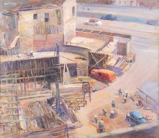 Virginia Moberly Schlueter, Missouri (1901-1994), Reconstruction, 1930s/40s, oil on heavy paperboard