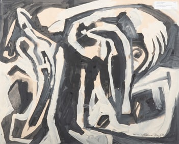 John Wehmer, Missouri (1927-2019), Black and White Abstract, 1970, oil on paper
