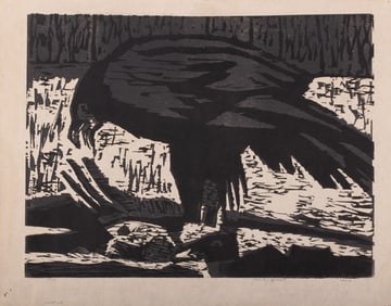 Charles Francis Quest, American (1904-1993), Raven, 1966, woodcut, ed. 2/25