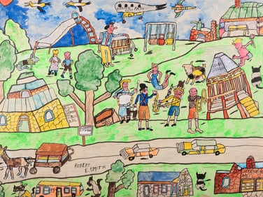 Robert E Smith, Missouri (1927-2010), Herman City Park, mixed media on paperboard