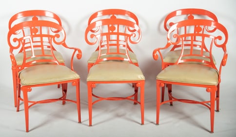 Six Venemen Hollywood Regency Style Cast Aluminum Chairs