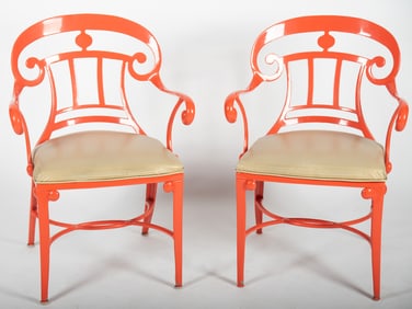 A Pair of Venemen Hollywood Regency Style Cast Aluminum Armchairs