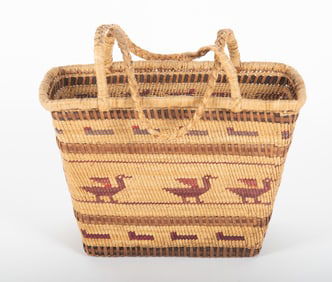 A Native American Quileute Tribe Double-Handled Woven Basket