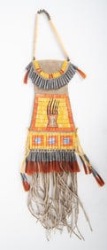 Native American Leather Bag with Dyed Porcupine Quillwork