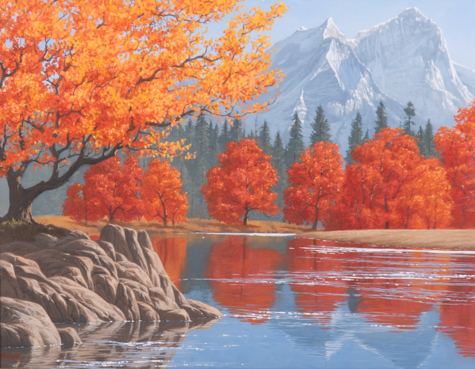 Mark C. Weber, Missouri (b. 1949), Fall Mountain Scene, oil on board (1 of 4)