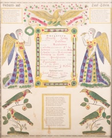 Antique German Folk Art Birth Certificate Dated 17 February 1849
