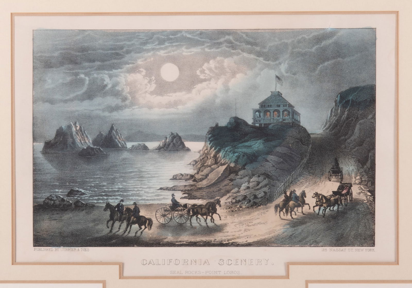 Nathaniel Currier and James Ives, 19th Century, California Scenery, hand colored lithograph: Nathaniel Currier and James Ives19th CenturyCalifornia Sceneryhand colored lithographsigned in plate lower margin, framed9 1/2 x 14 1/2 inches; 23 1/4 x 27 inches (overall with frame)