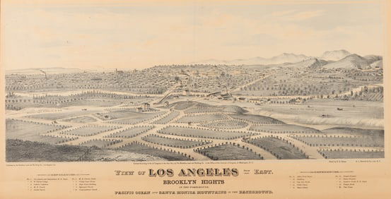Bird's Eye View of Los Angeles, Cal. 1877., Drawn on Stone by Eli Sheldon Glover, Printed by A. L.