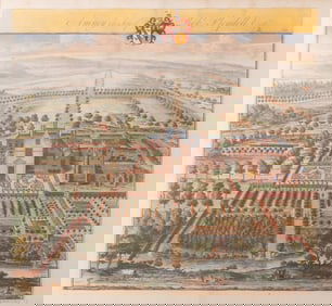 Johannes Kip, Dutch (1653-1722), Four Engravings of British Country Houses, hand colored engravings