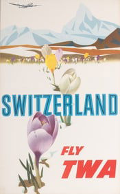 David Klein, (1918-2005), Switzerland / Fly TWA, Circa 1960s, color lithographic poster
