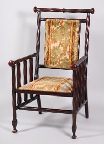Antique Victorian Barley Twist Wood Framed Armchair