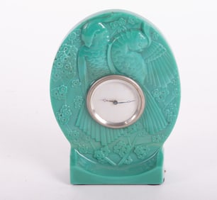Maurice Model Art Deco Clock with Green Moulded Glass