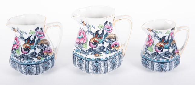 Three Keeling and Co Losol Ware Shanghai Pitchers
