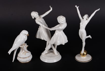 Three Hutschenreuter Figures, Dancers and Bird
