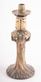 A Weller Woodcraft Glazed Ceramic Owl Candlestick
