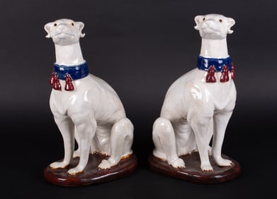 Pair of Italian Pottery Dog Sculptures
