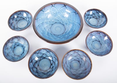 Dotson Pottery Fish Scale Blue Glaze Bowls