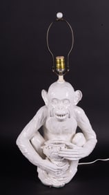 Italian, Circa 1950s, White Ceramic Monkey Lamp