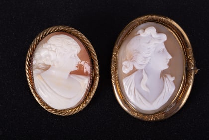Two Antique Gold-Filled Mounted Carved Shell Cameos