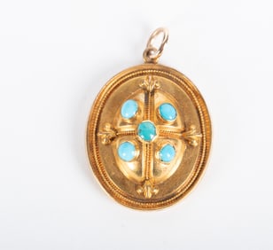 Antique 18K Turquoise Hair Locket