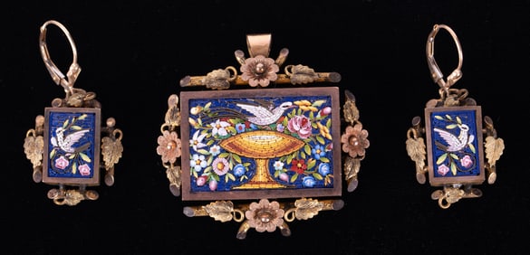 Phenomenal Antique Micro Mosaic Three Piece Set