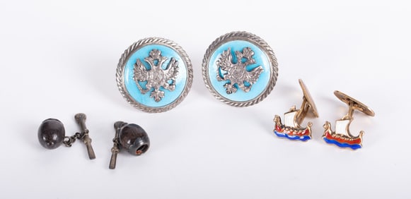 Three Pair Vintage Cufflinks set in Sterling Silver