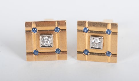 Vintage 14K Diamond Sapphire Cufflinks