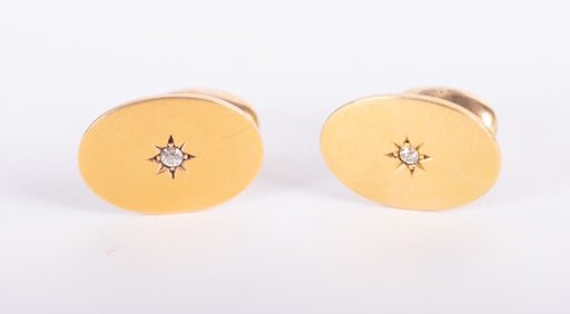 14K Yellow Gold Cufflinks with a Small Diamond