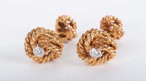 Tiffany & Co. Vintage 18K Yellow Gold & Diamond Cufflinks