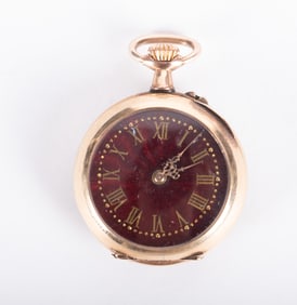Antique 14K Yellow Gold and Enamel Ladies Pocket Watch or Pendant
