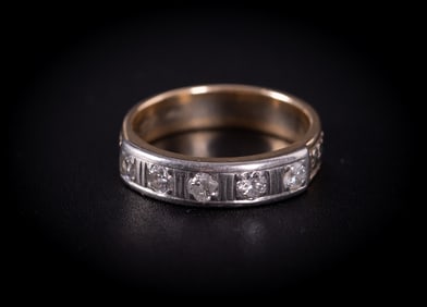 14K Yellow & White Gold 5 Diamond Band