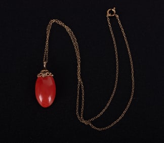 Orange Stone Pendant set in 14K Yellow Gold w/GF Chain