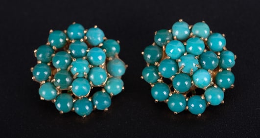 Vintage 14K Yellow Gold Turquoise Earrings