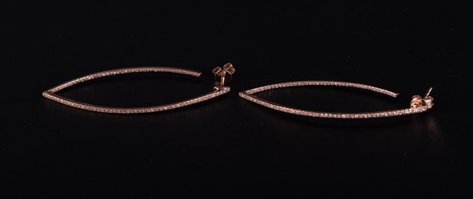 14K Rose Gold Modern Diamond Oval Hoop Earrings