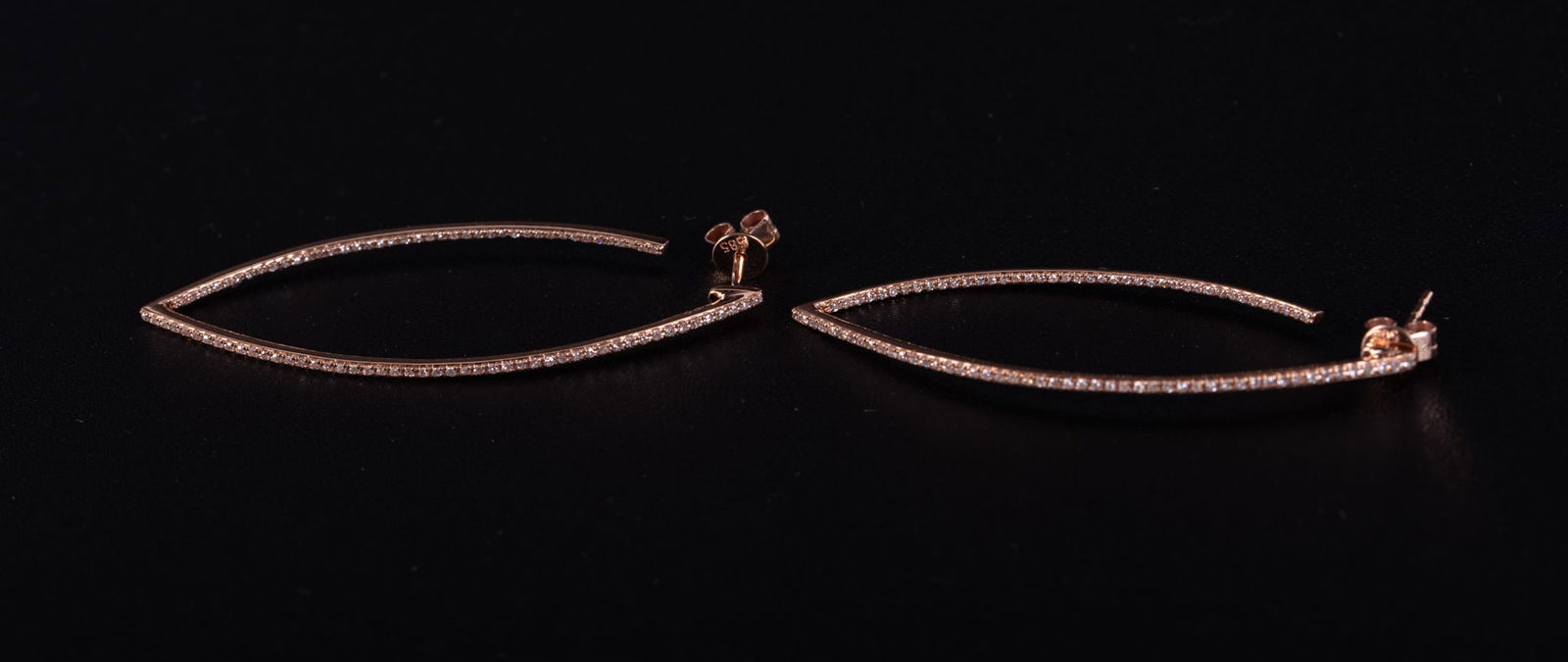 14K Rose Gold Modern Diamond Oval Hoop Earrings (1 of 3)