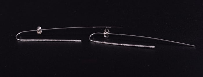 14K White Gold and Diamond Modern Line Drop Earrings