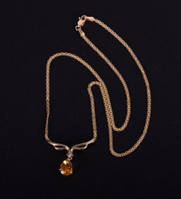 14K Yellow Gold and Citrine and Diamond Necklace